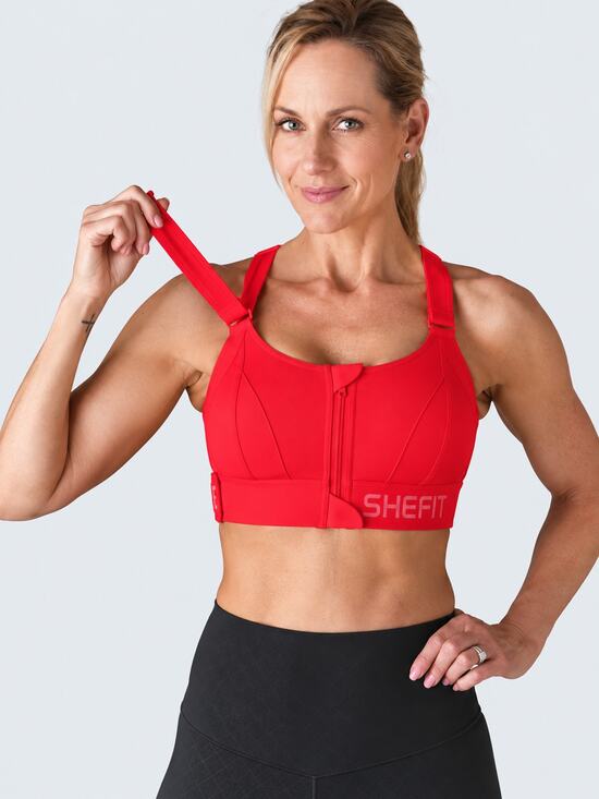 Unbranded Other - SHEFIT Bright Coral Sports Bra 2Luxe Zip Front Adjustable Straps Cross NWOTBack